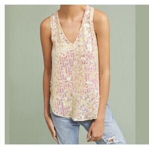 Anthropologie Moulinette Soeurs Tank Top Womens 4 Sequin Sleeveless Cream